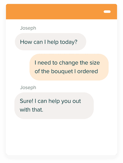 一名顾客正在和一名顾客服务人员聊天，要求更改他们订购的波凯的尺寸
